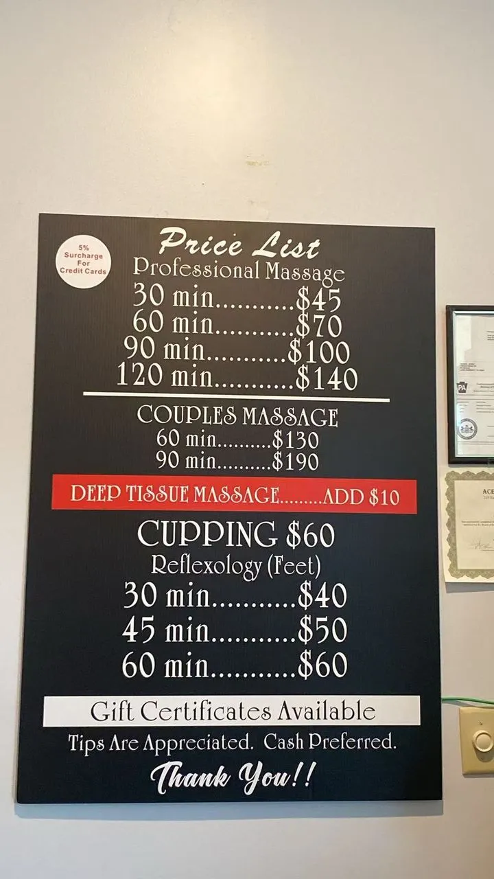 Healthy Way Massage store price board